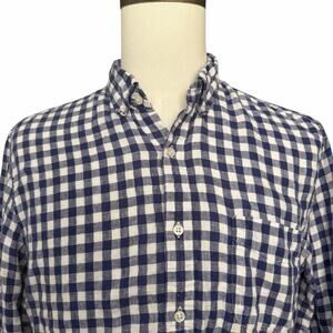 J. Crew Baird McNutt Men's Blue White 100% Irish Linen Slim Fit Button Down Sz L